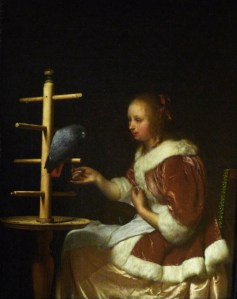 FransVanMierisAYoungWomanFeedingAParrot